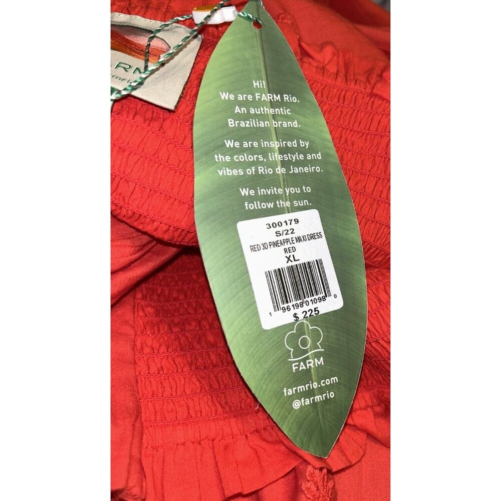 NWT FARM RIO Sz XL Red Pineapple Embroidered Smocked Bow Tie Ruffle Maxi Dress - Picture 9 of 12